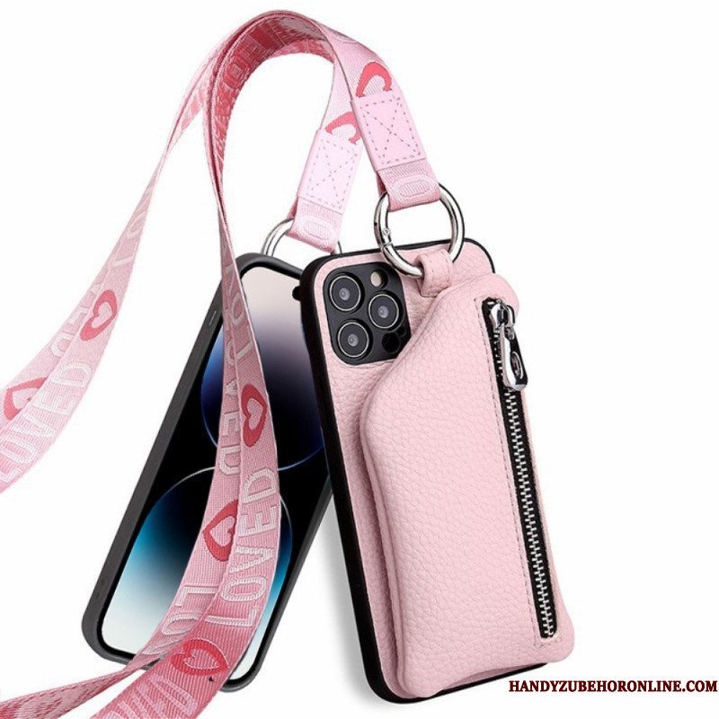 Hoesje voor iPhone 14 Pro Max Portemonnee En Lanyard