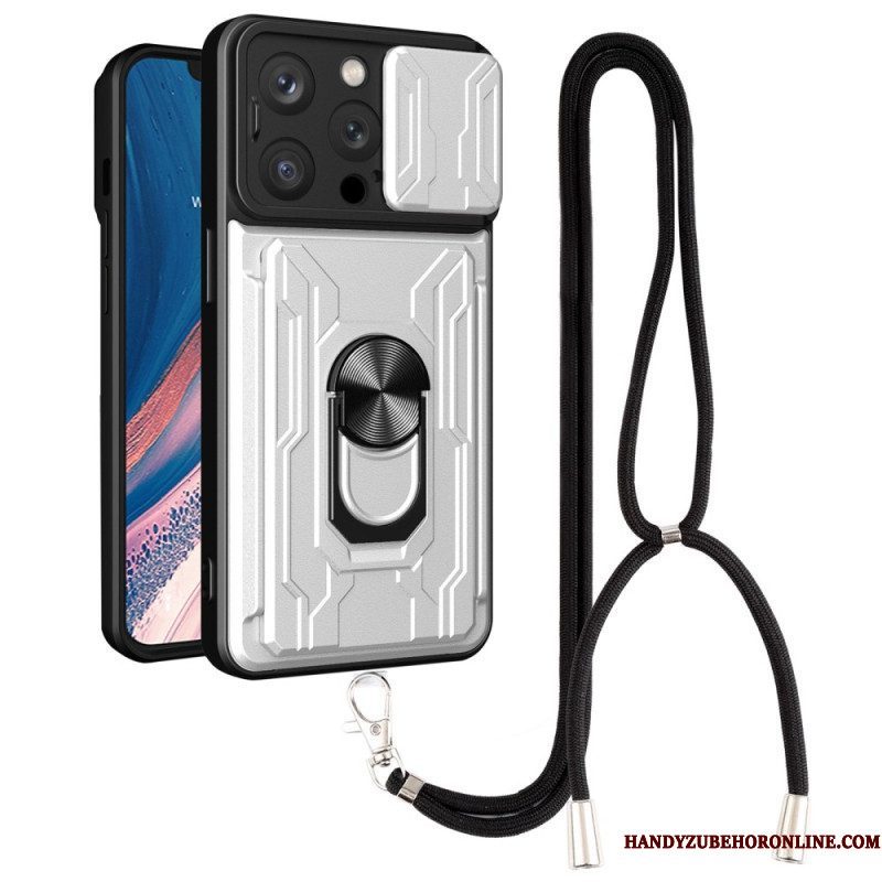 Hoesje voor iPhone 14 Pro Met Koord Kaarthouder Lanyard En Standaard