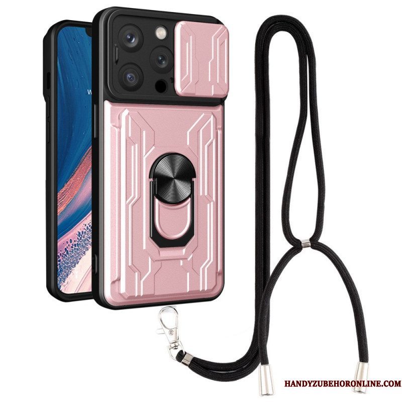 Hoesje voor iPhone 14 Pro Met Koord Kaarthouder Lanyard En Standaard