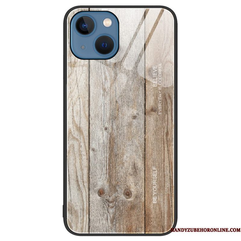 Hoesje voor iPhone 15 Plus Houtdesign Van Gehard Glas