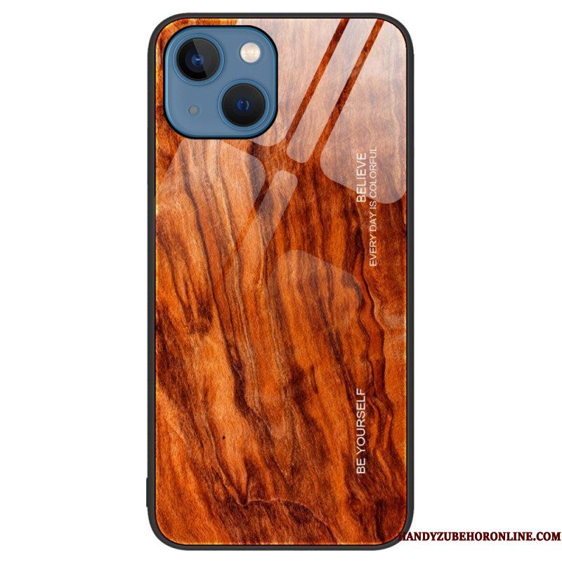 Hoesje voor iPhone 15 Plus Houtdesign Van Gehard Glas