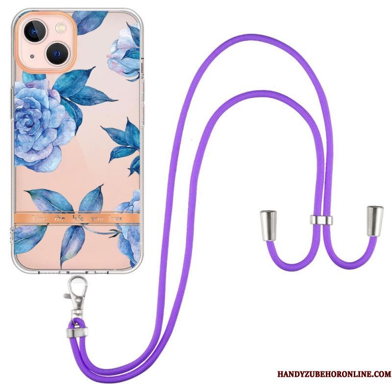 Hoesje voor iPhone 15 Plus Met Koord Cordonbloemen