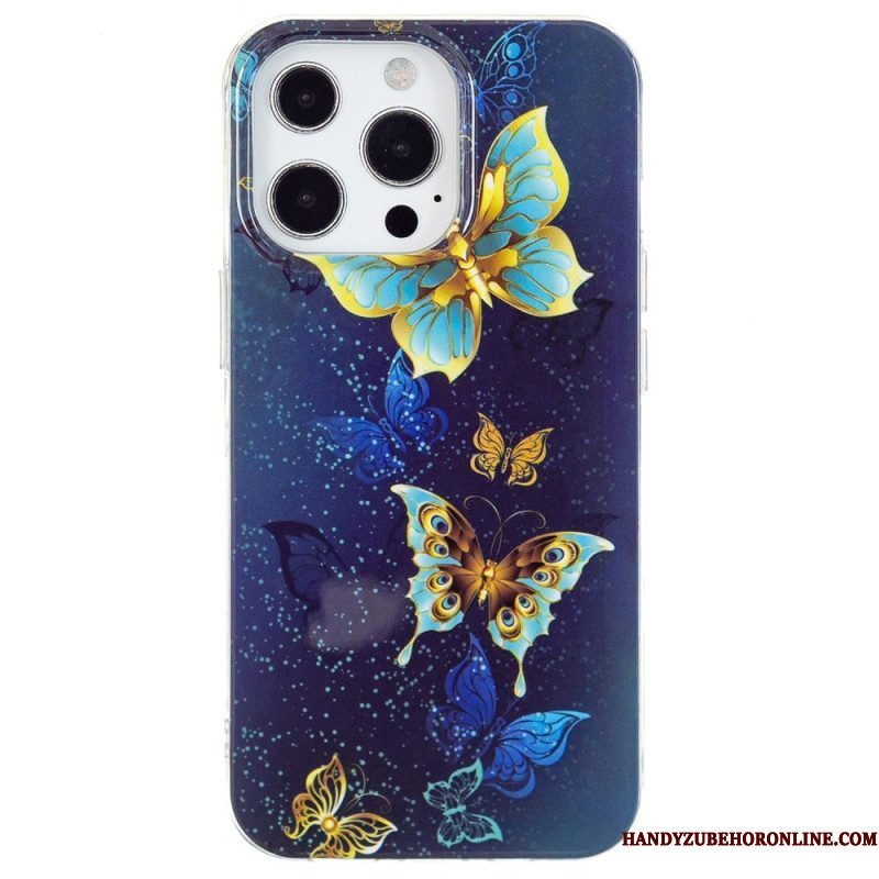 Hoesje voor iPhone 15 Pro Fluorescerende Vlinders