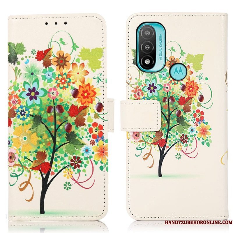 Leren Hoesje voor Moto E40 / E30 / E20 Bloeiende Boom