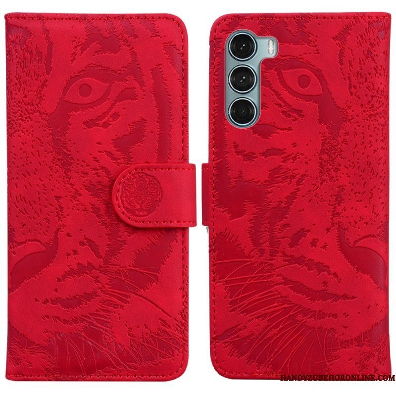 Leren Hoesje voor Moto G200 5G Tijger Gezicht Afdrukken