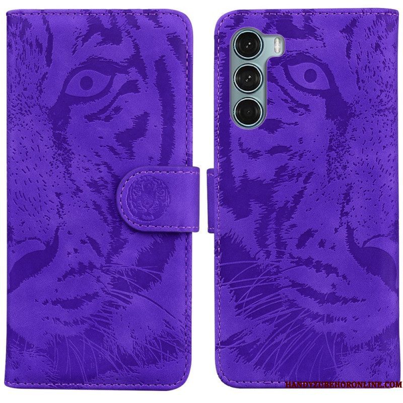 Leren Hoesje voor Moto G200 5G Tijger Gezicht Afdrukken