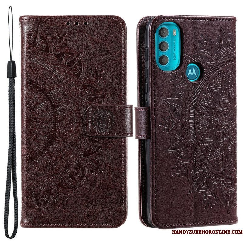 Leren Hoesje voor Moto G71 5G Zon Mandala