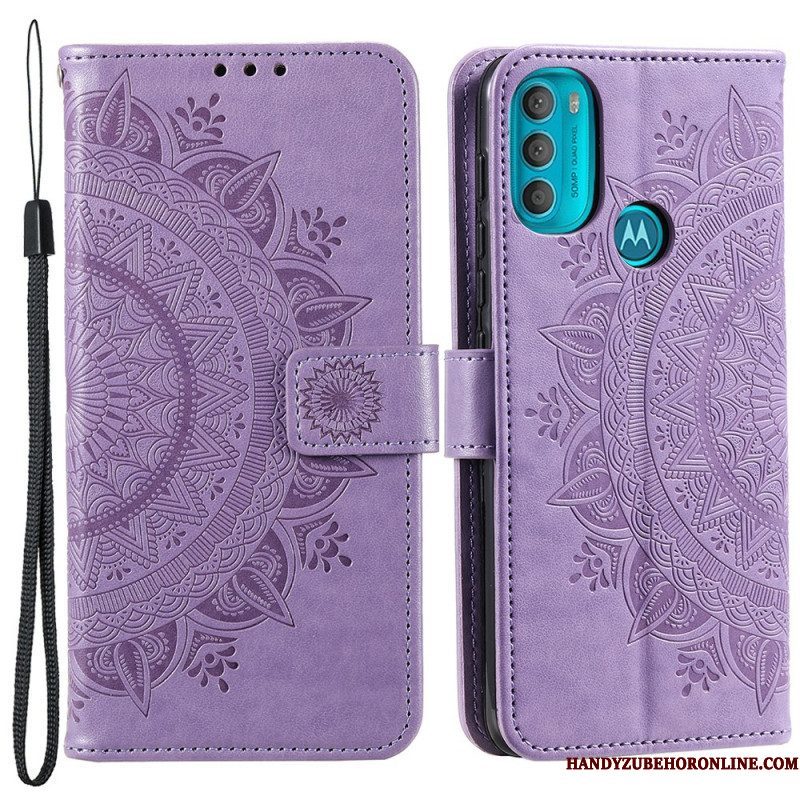 Leren Hoesje voor Moto G71 5G Zon Mandala