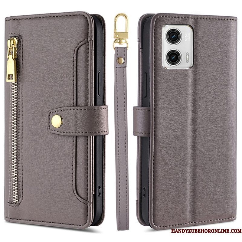 Leren Hoesje voor Moto G73 5G Portemonnee Met Schouderriem En Lanyard