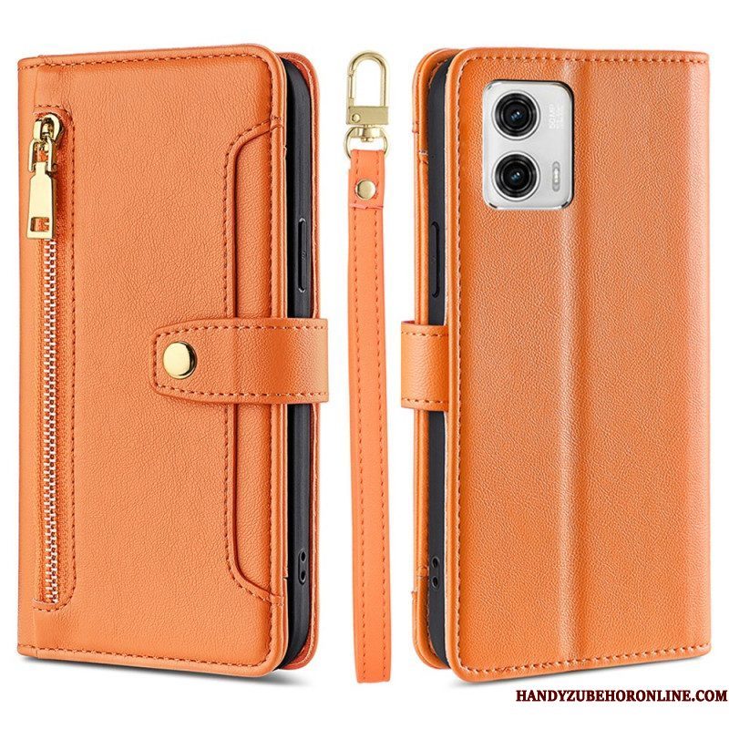 Leren Hoesje voor Moto G73 5G Portemonnee Met Schouderriem En Lanyard