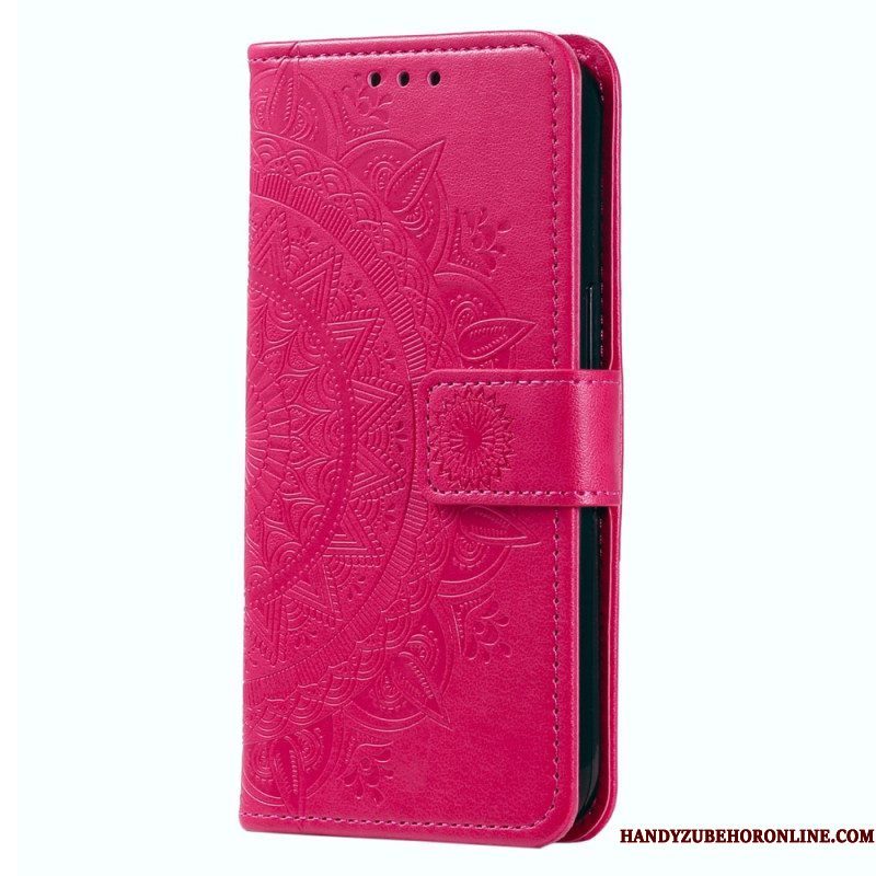 Leren Hoesje voor Motorola Edge 40 Pro Mandala Zon Met Lanyard