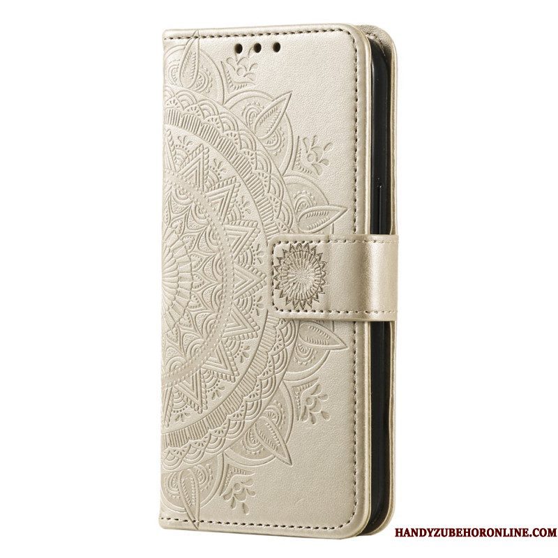 Leren Hoesje voor Motorola Edge 40 Pro Mandala Zon Met Lanyard