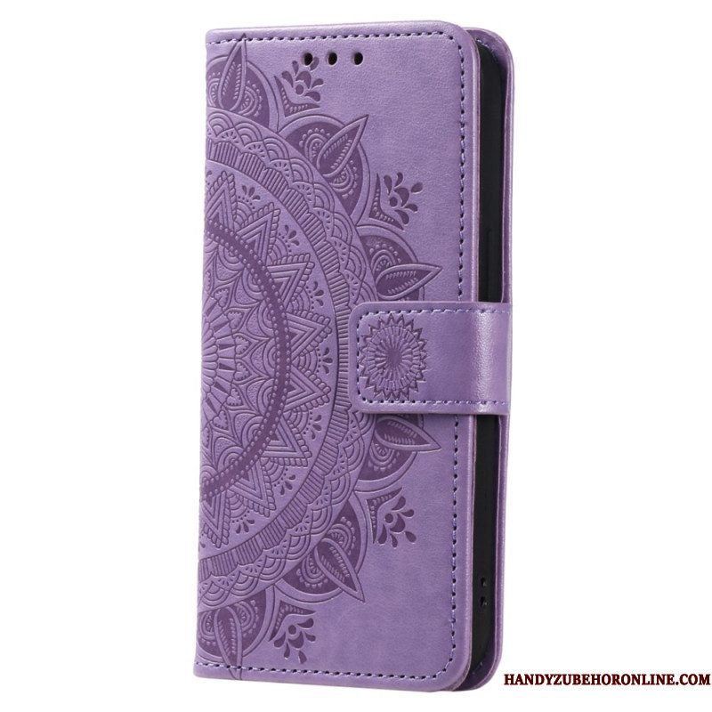 Leren Hoesje voor Motorola Edge 40 Pro Mandala Zon Met Lanyard