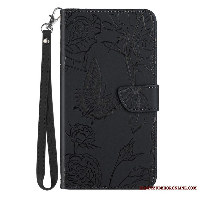 Leren Hoesje voor Motorola Edge 40 Pro Vlinder Met Lanyard