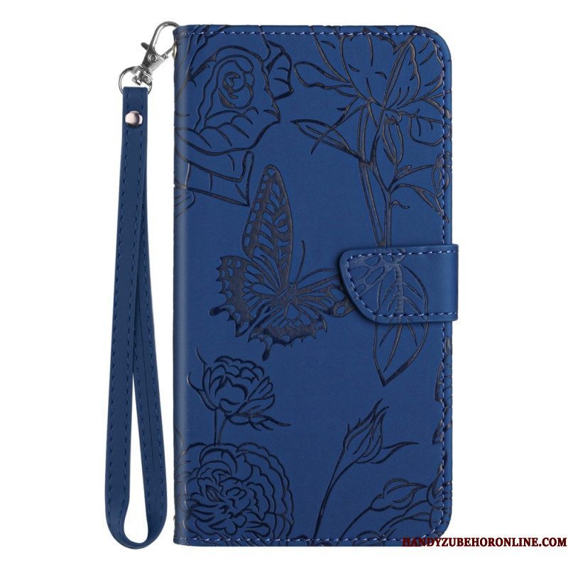 Leren Hoesje voor Motorola Edge 40 Pro Vlinder Met Lanyard