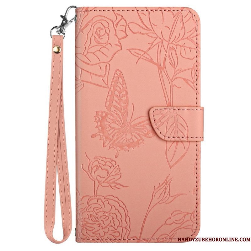 Leren Hoesje voor Samsung Galaxy A13 Strappy Roze Bloemen