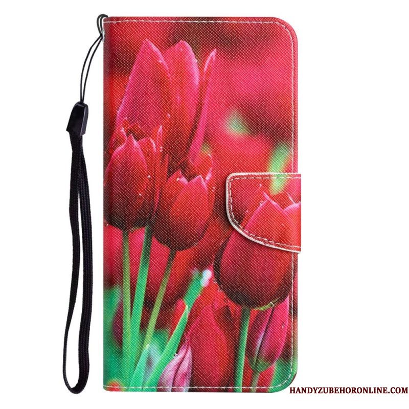 Leren Hoesje voor Samsung Galaxy A53 5G Met Ketting Riem Bloemen