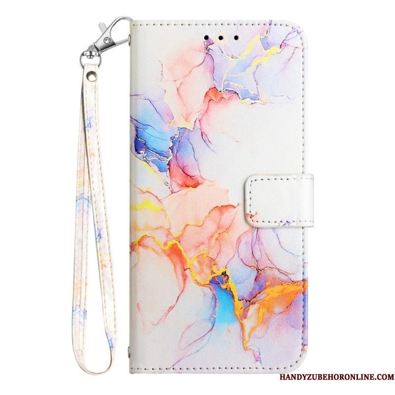 Leren Hoesje voor Samsung Galaxy A54 5G Met Ketting Marmer Strippen