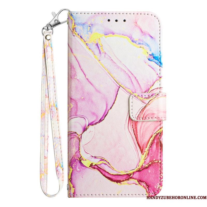 Leren Hoesje voor Samsung Galaxy A54 5G Met Ketting Marmer Strippen