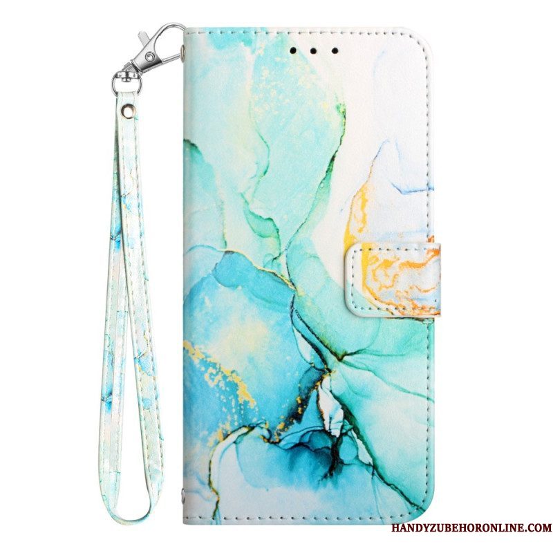 Leren Hoesje voor Samsung Galaxy A54 5G Met Ketting Marmer Strippen