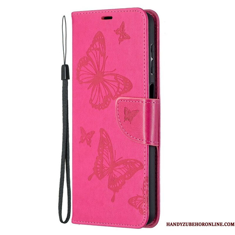 Leren Hoesje voor Samsung Galaxy M12 / A12 Vlinders Tijdens De Vlucht Met Lanyard