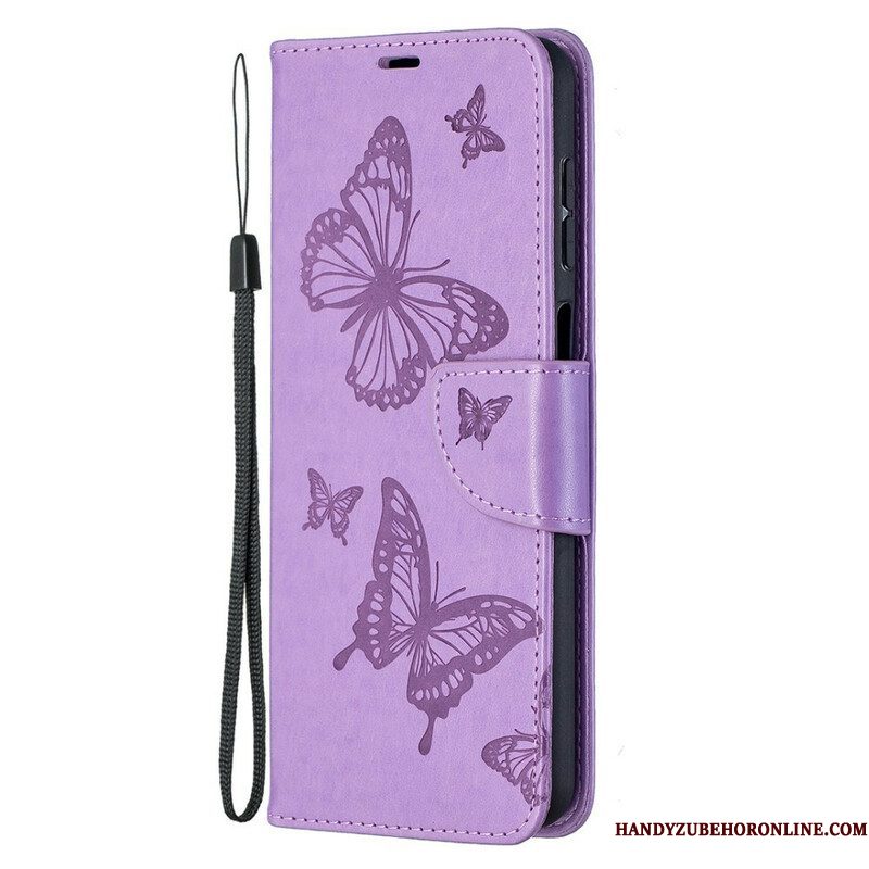 Leren Hoesje voor Samsung Galaxy M12 / A12 Vlinders Tijdens De Vlucht Met Lanyard