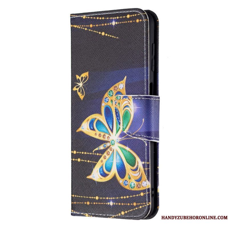 Leren Hoesje voor Samsung Galaxy M32 Gouden Vlinders