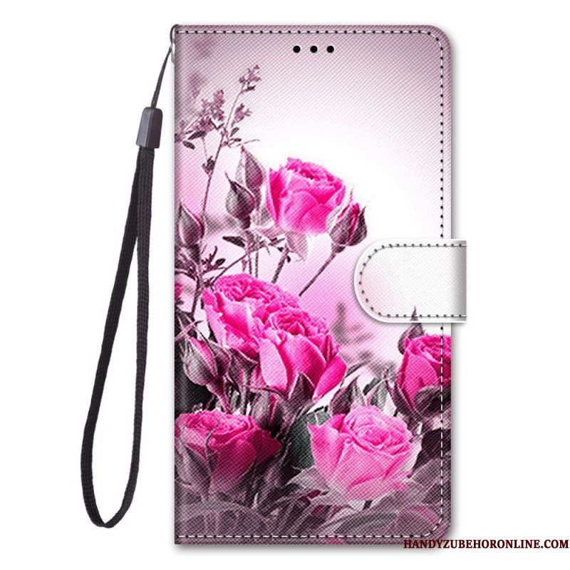 Leren Hoesje voor Samsung Galaxy M53 5G Met Ketting Riem Bloemen