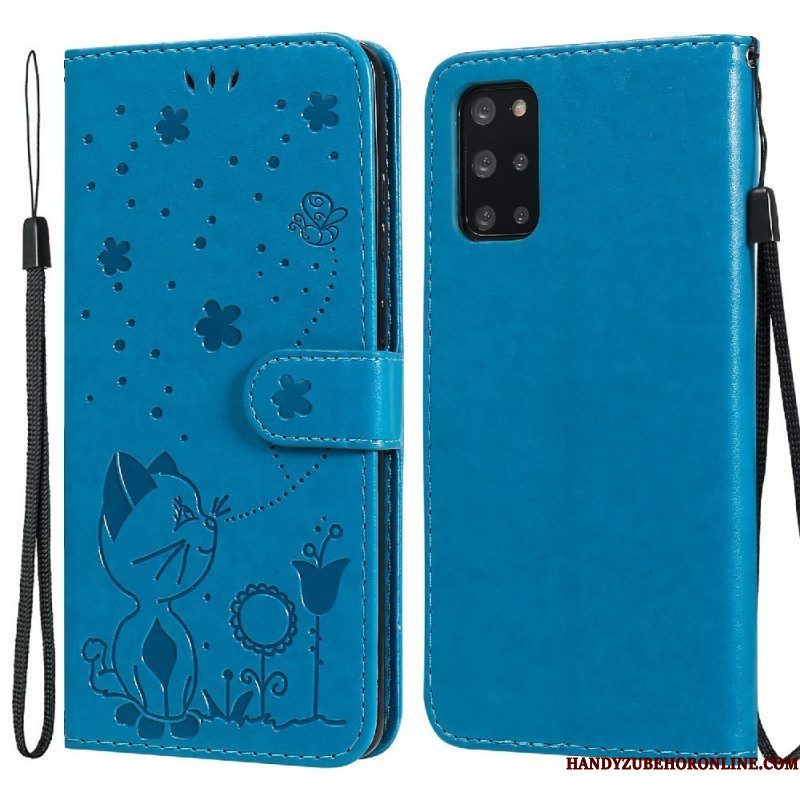 Leren Hoesje voor Samsung Galaxy S20 Plus / S20 Plus 5G Met Ketting Kat En Bij Met Lanyard