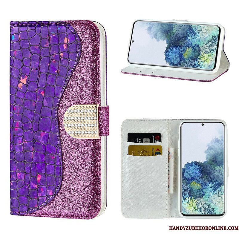 Leren Hoesje voor Samsung Galaxy S21 5G Krokodil Diamanten