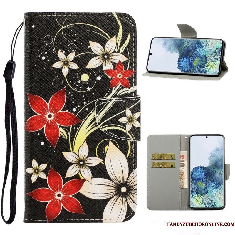 Leren Hoesje voor Samsung Galaxy S21 5G Met Ketting Kleurrijke Strappy Bloemen