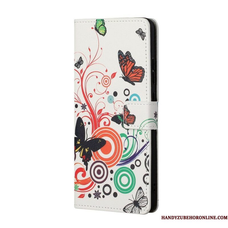 Leren Hoesje voor Samsung Galaxy S21 5G Vlinders En Bloemen