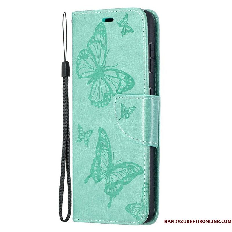 Leren Hoesje voor Samsung Galaxy S21 5G Vlinders Tijdens De Vlucht Met Lanyard