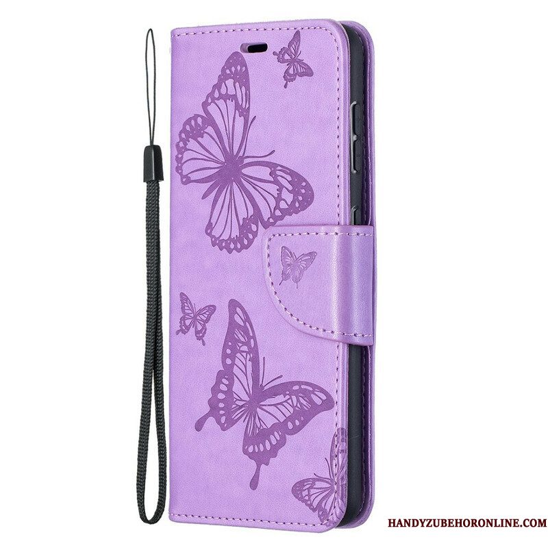 Leren Hoesje voor Samsung Galaxy S21 5G Vlinders Tijdens De Vlucht Met Lanyard