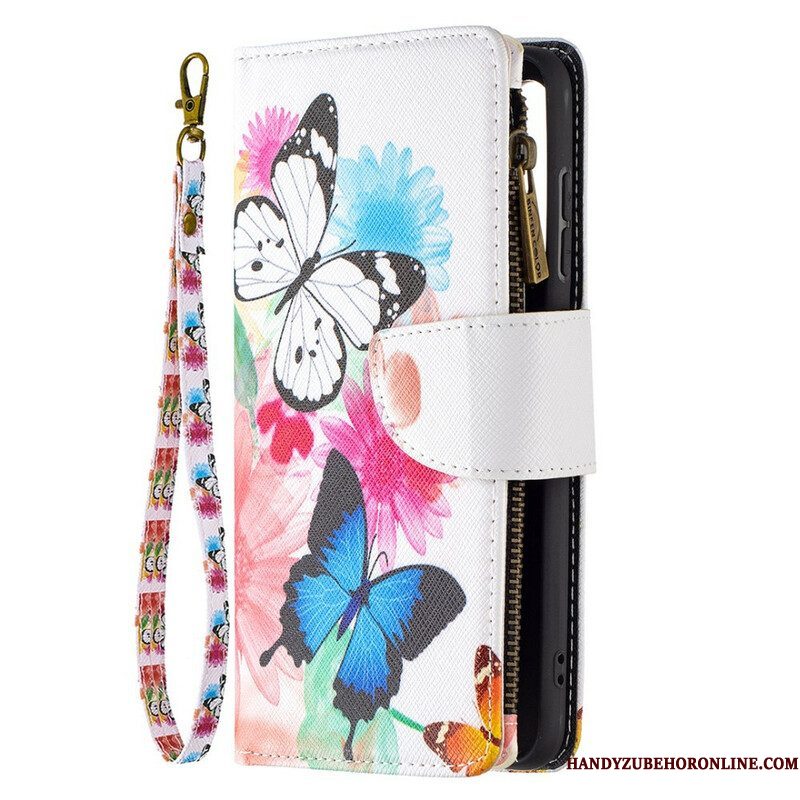 Leren Hoesje voor Samsung Galaxy S21 FE Vlinders Vlinders Zip Pouch