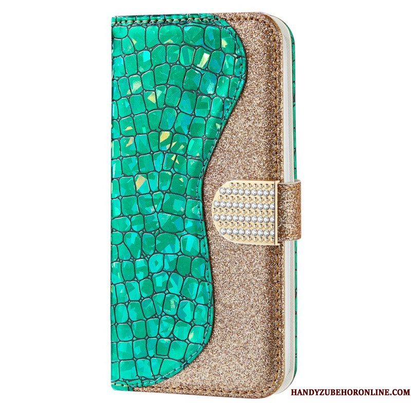 Leren Hoesje voor Samsung Galaxy S22 Plus 5G Krokodil Diamanten