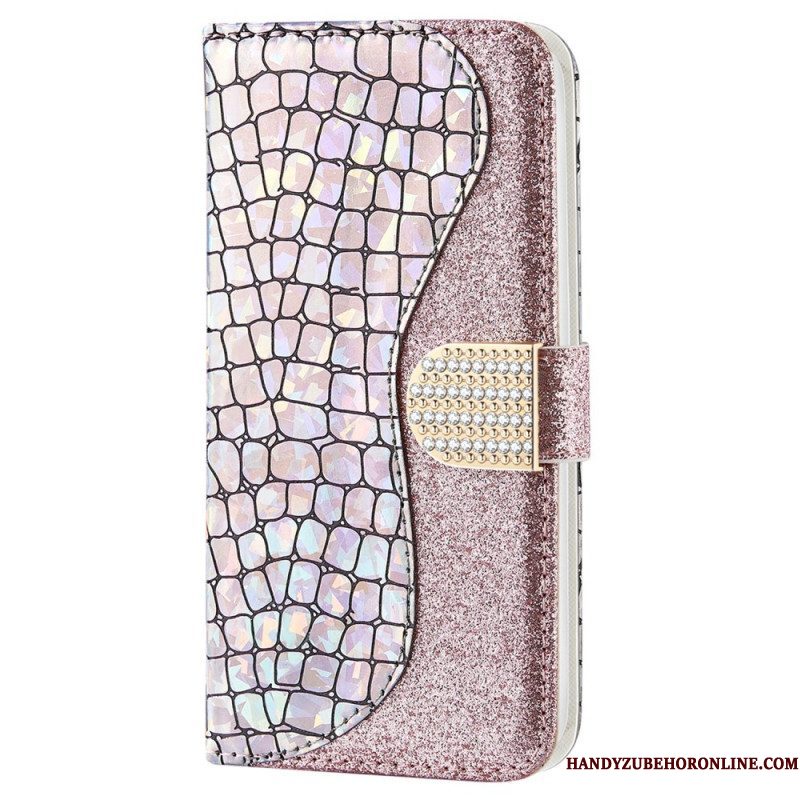 Leren Hoesje voor Samsung Galaxy S22 Plus 5G Krokodil Diamanten