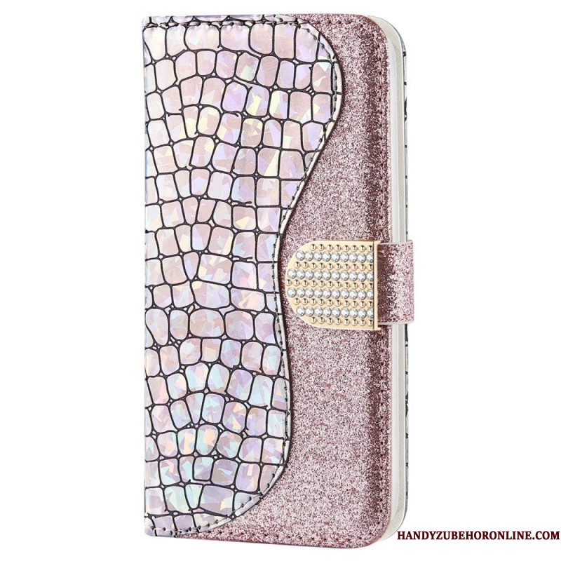 Leren Hoesje voor Samsung Galaxy S22 Ultra 5G Krokodil Diamanten
