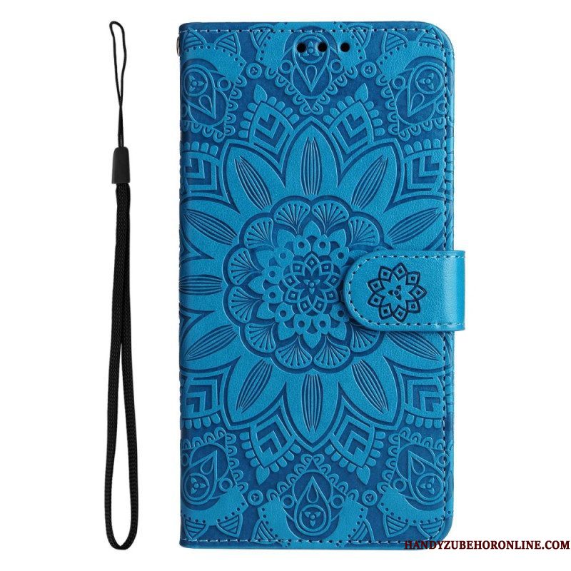 Leren Hoesje voor Samsung Galaxy S23 5G Mandala Zon Met Lanyard