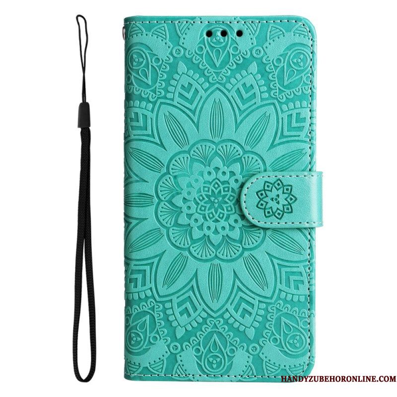 Leren Hoesje voor Samsung Galaxy S23 5G Mandala Zon Met Lanyard