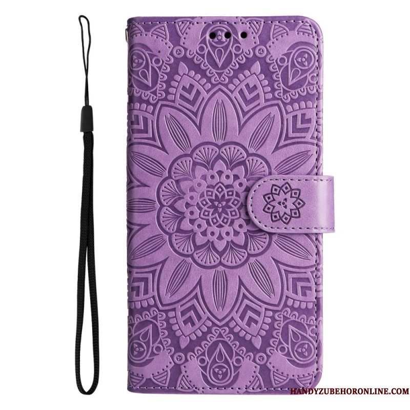 Leren Hoesje voor Samsung Galaxy S23 5G Mandala Zon Met Lanyard