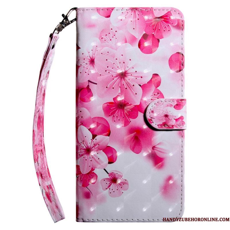 Leren Hoesje voor Samsung Galaxy S23 5G Met Ketting Strakke Bloemen