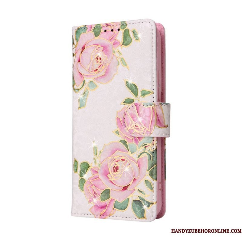 Leren Hoesje voor Samsung Galaxy S23 5G Rfid-bloemen Met Sleutelkoord