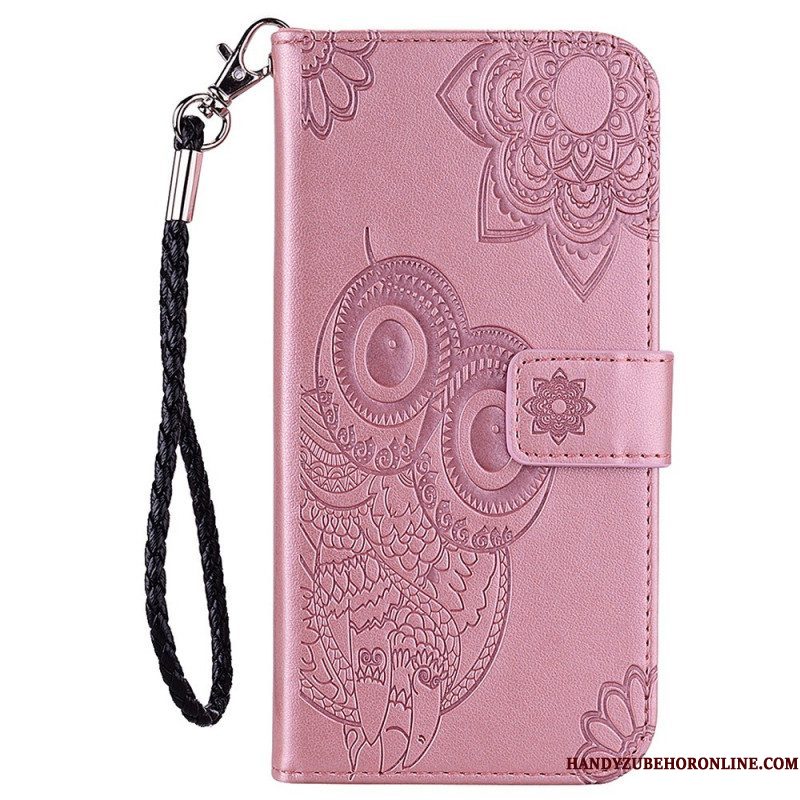 Leren Hoesje voor Samsung Galaxy S23 5G Uil Mandala En Lanyard