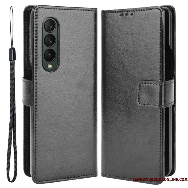 Leren Hoesje voor Samsung Galaxy Z Fold 4 Met Ketting Klassiek Glad Imitatieleer Met Bandjes