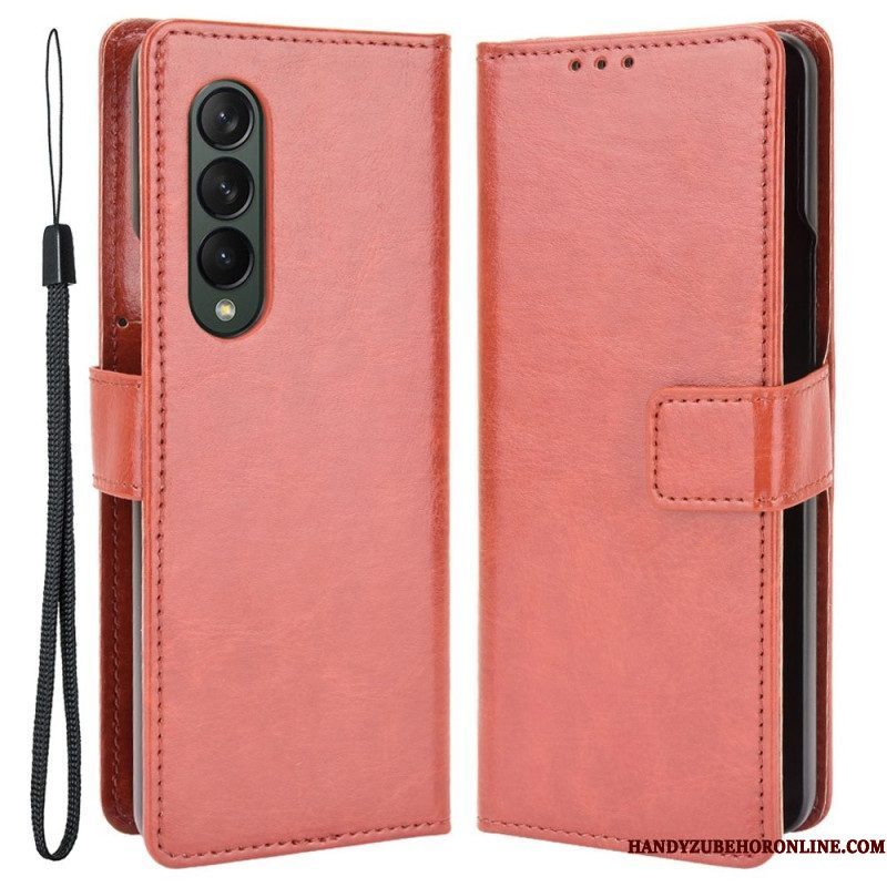 Leren Hoesje voor Samsung Galaxy Z Fold 4 Met Ketting Klassiek Glad Imitatieleer Met Bandjes