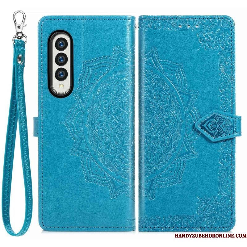 Leren Hoesje voor Samsung Galaxy Z Fold 4 Met Ketting Middeleeuwse Strappy Mandala