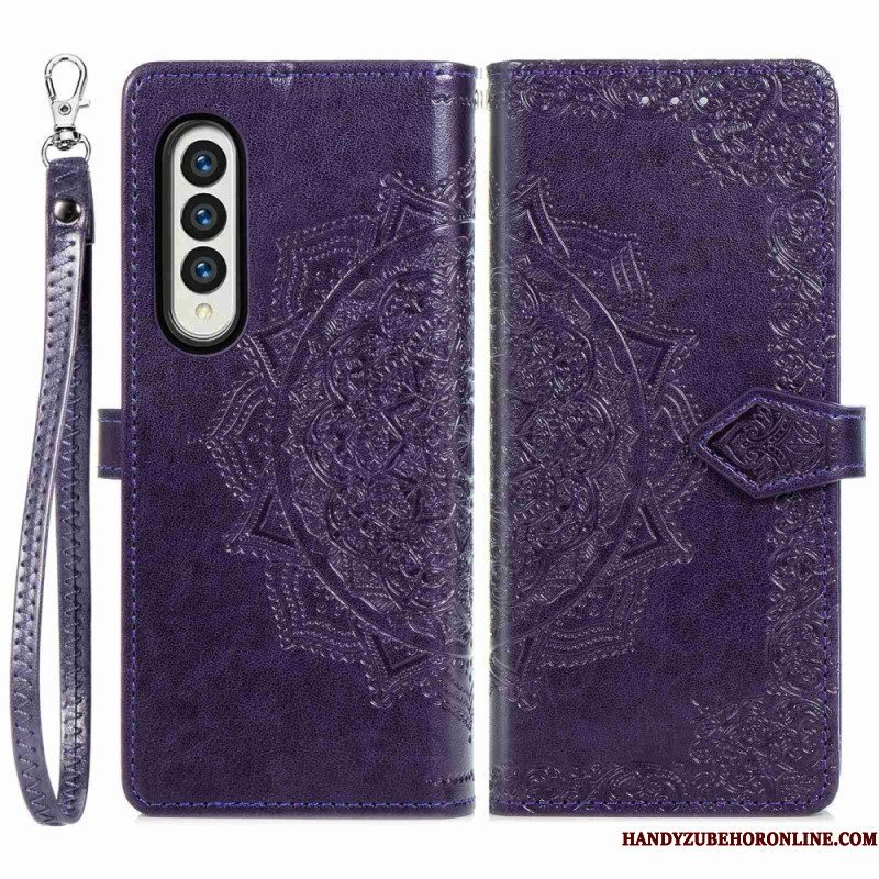 Leren Hoesje voor Samsung Galaxy Z Fold 4 Met Ketting Middeleeuwse Strappy Mandala