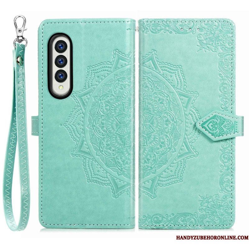 Leren Hoesje voor Samsung Galaxy Z Fold 4 Met Ketting Middeleeuwse Strappy Mandala