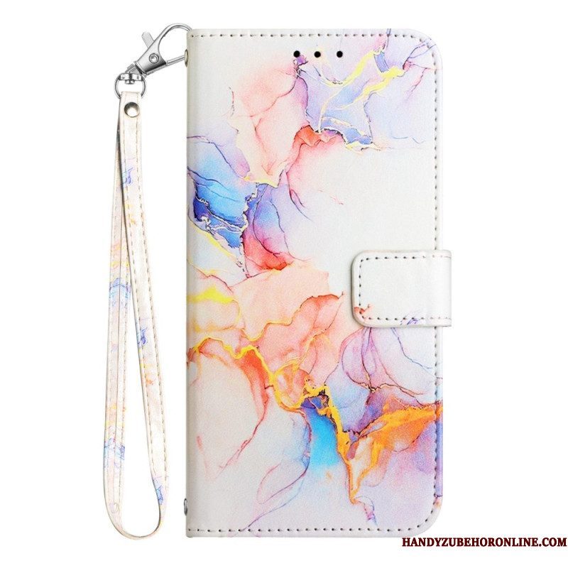 Leren Hoesje voor Sony Xperia 5 IV Marmer Met Lanyard